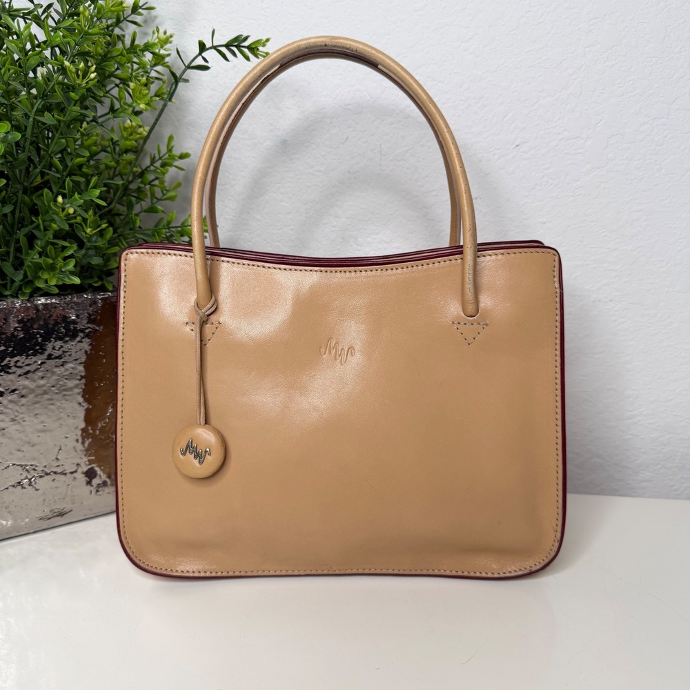 Monsac Leather Handbag Womens Tan Structured Minimalist Office Siren Small